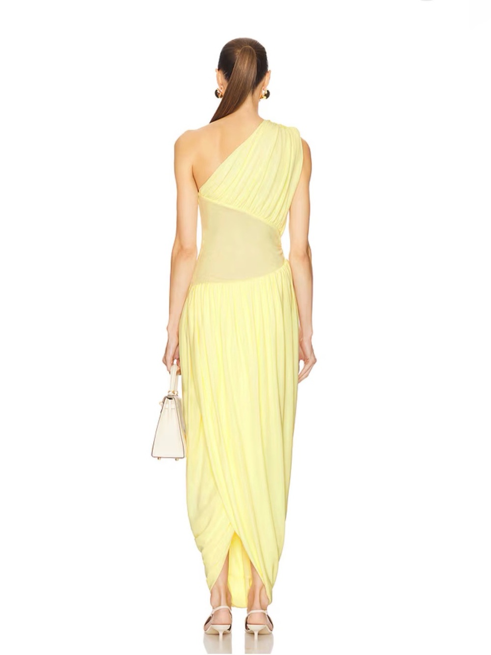 Helsa Lemon Yellow Amphora One Shoulder Ruched Draped Maxi Dress Size XS NWT - Picture 4 of 12